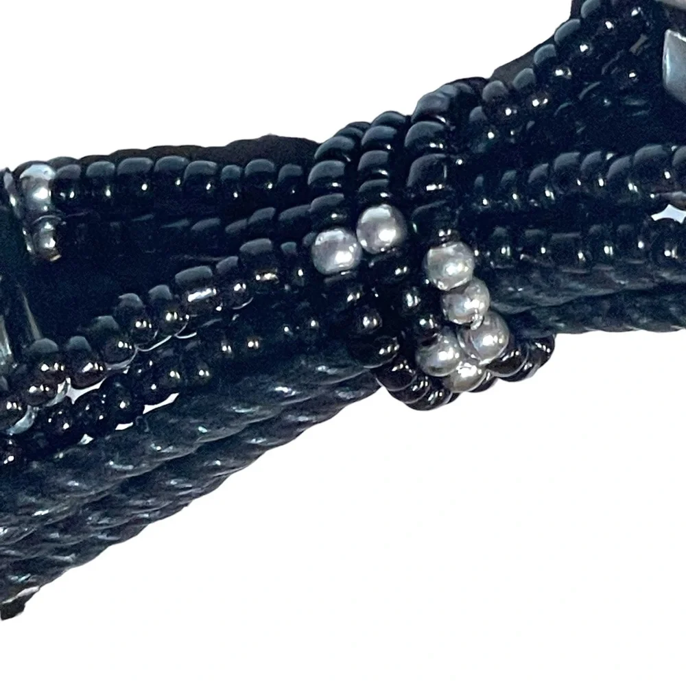 Chico's Black Leather Adjustable Belt w/ Beads & Mother of Pearl Like Inlay S/M - Picture 8 of 11